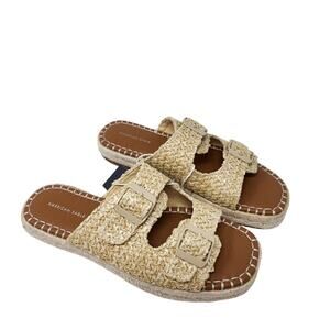 American Eagle Crochet Strap Open Toe Flat Boho Slide Sandal Slip On Brown Sz 8